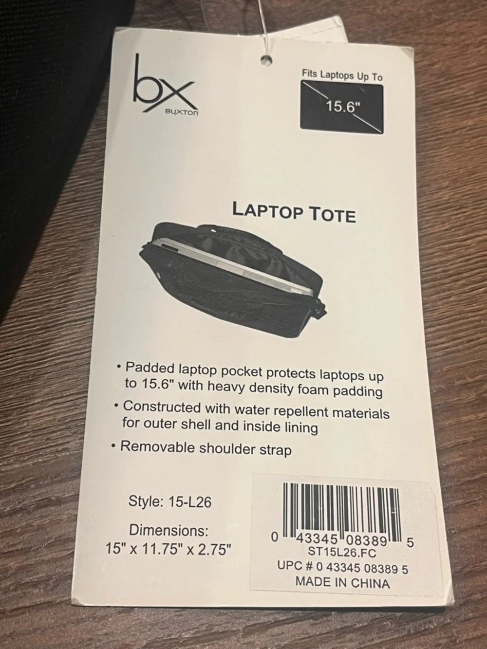 New Buxton black quilted laptop bag tote 15.6 size water repellent NWT